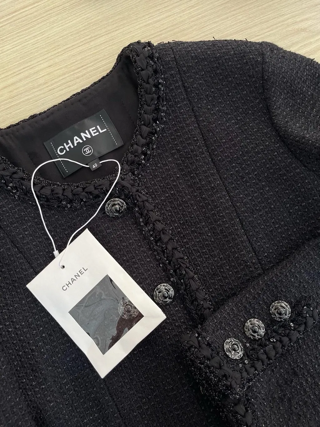 Chanel 25S Black Tweed Jacket Black Tweed Never worn, with tag - Model View