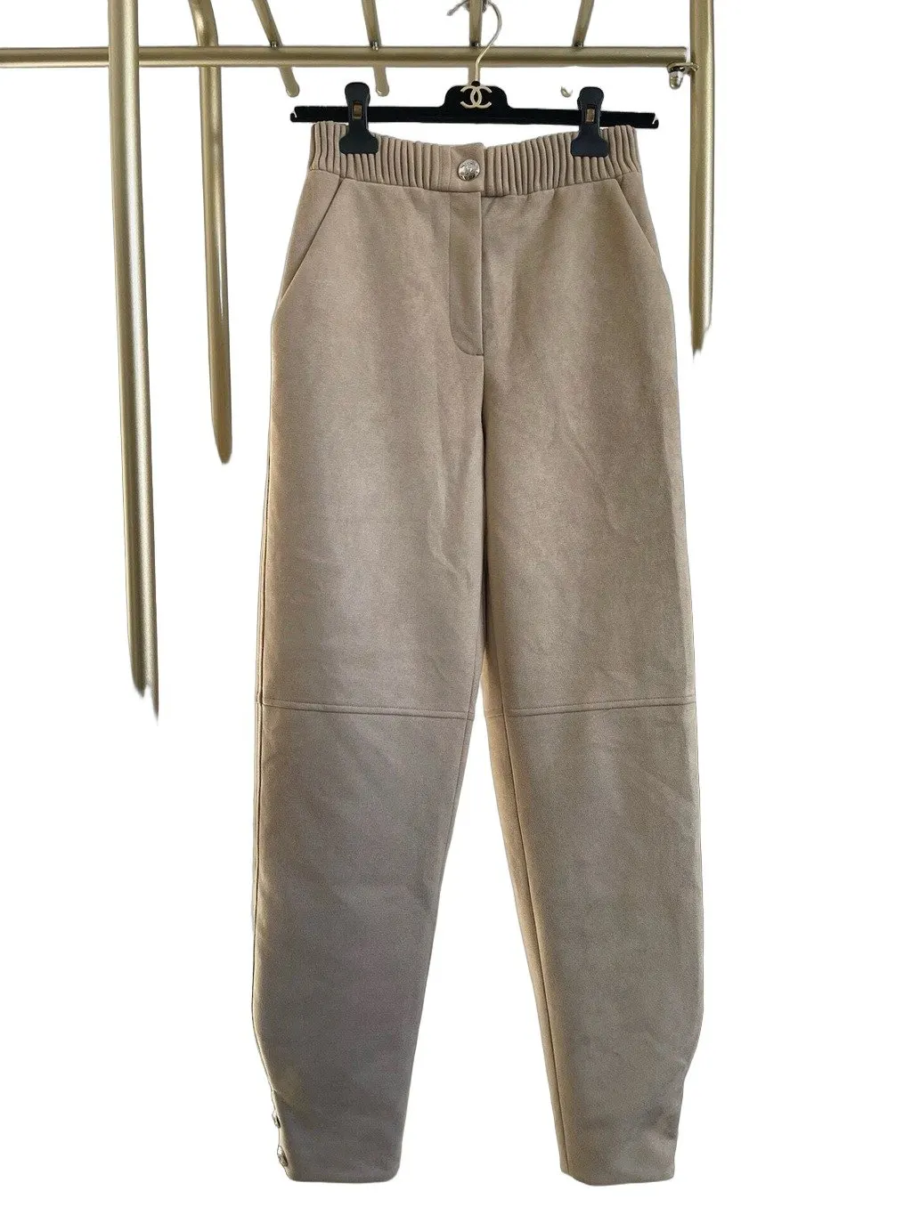 Chanel 24N Khaki Suede Trousers Khaki Suede Very good - Front View