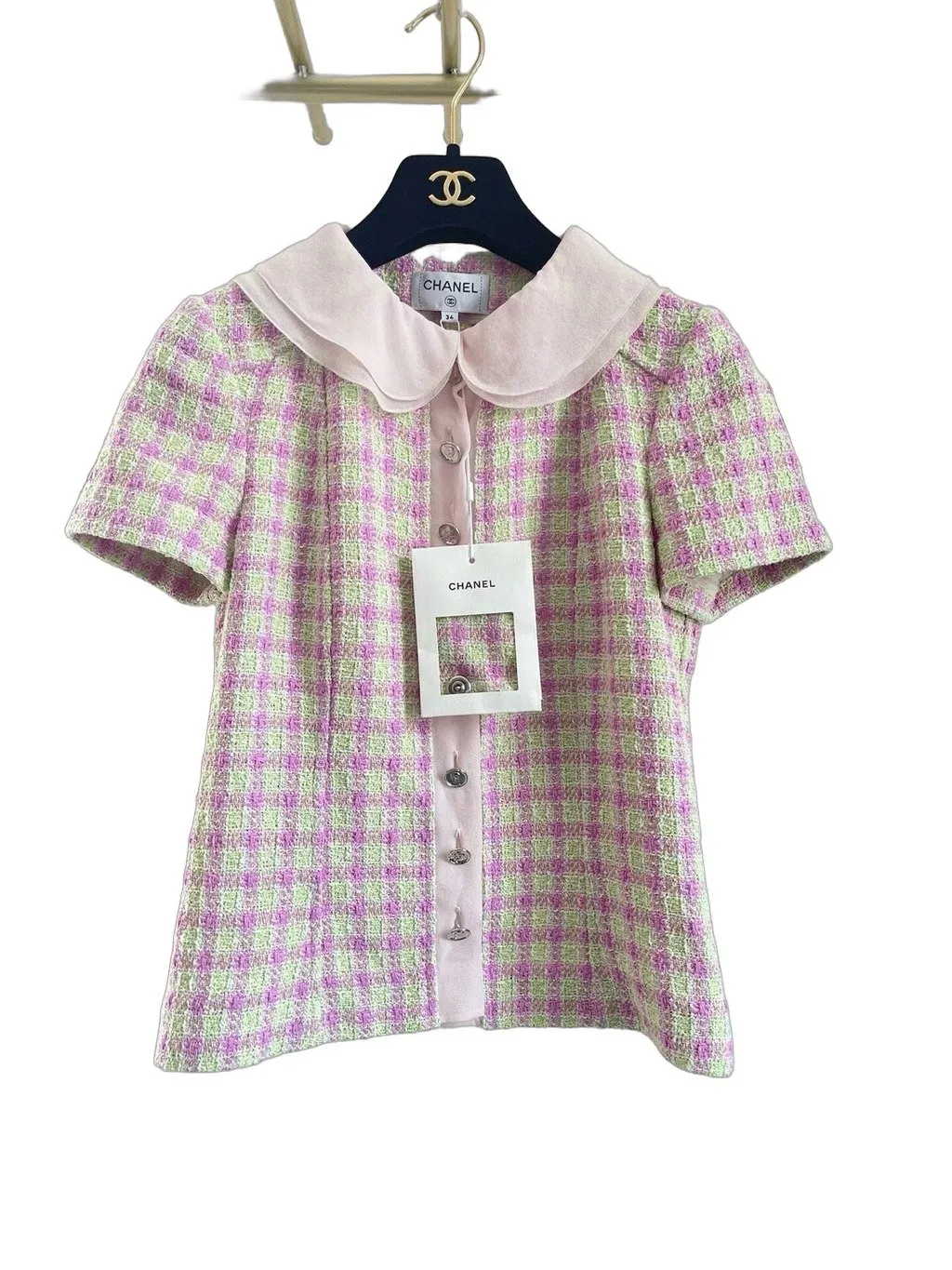 Chanel 25S Pink Tweed Top Pink Tweed Never worn, with tag - Front View