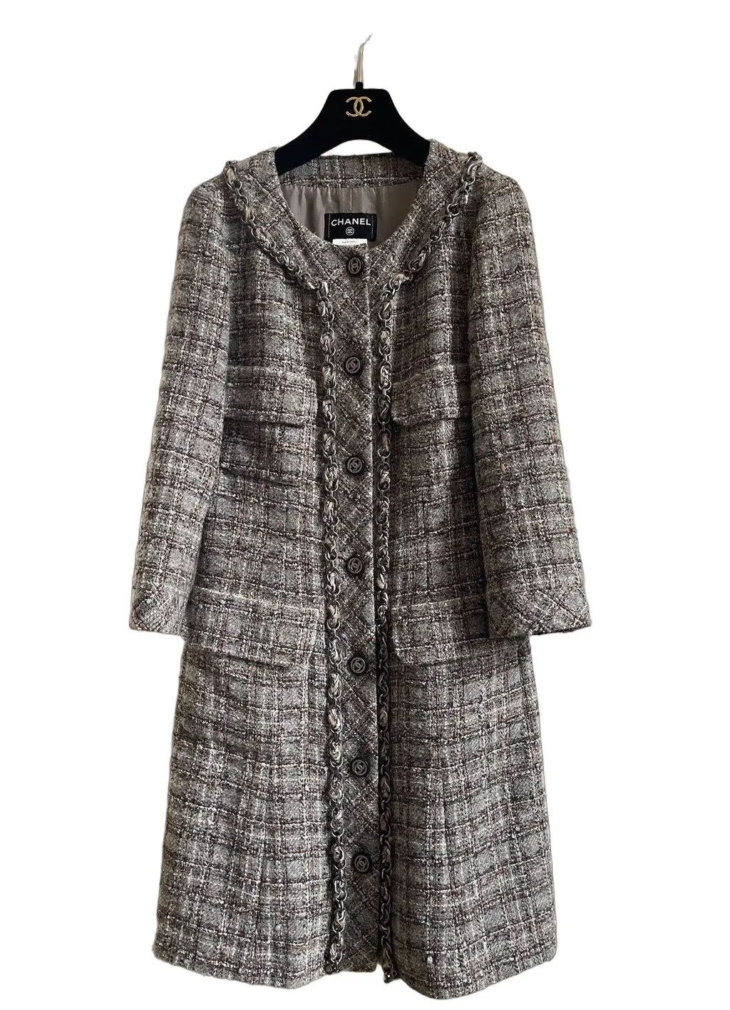 Chanel Grey Tweed Coat Grey Tweed Very good - Front View