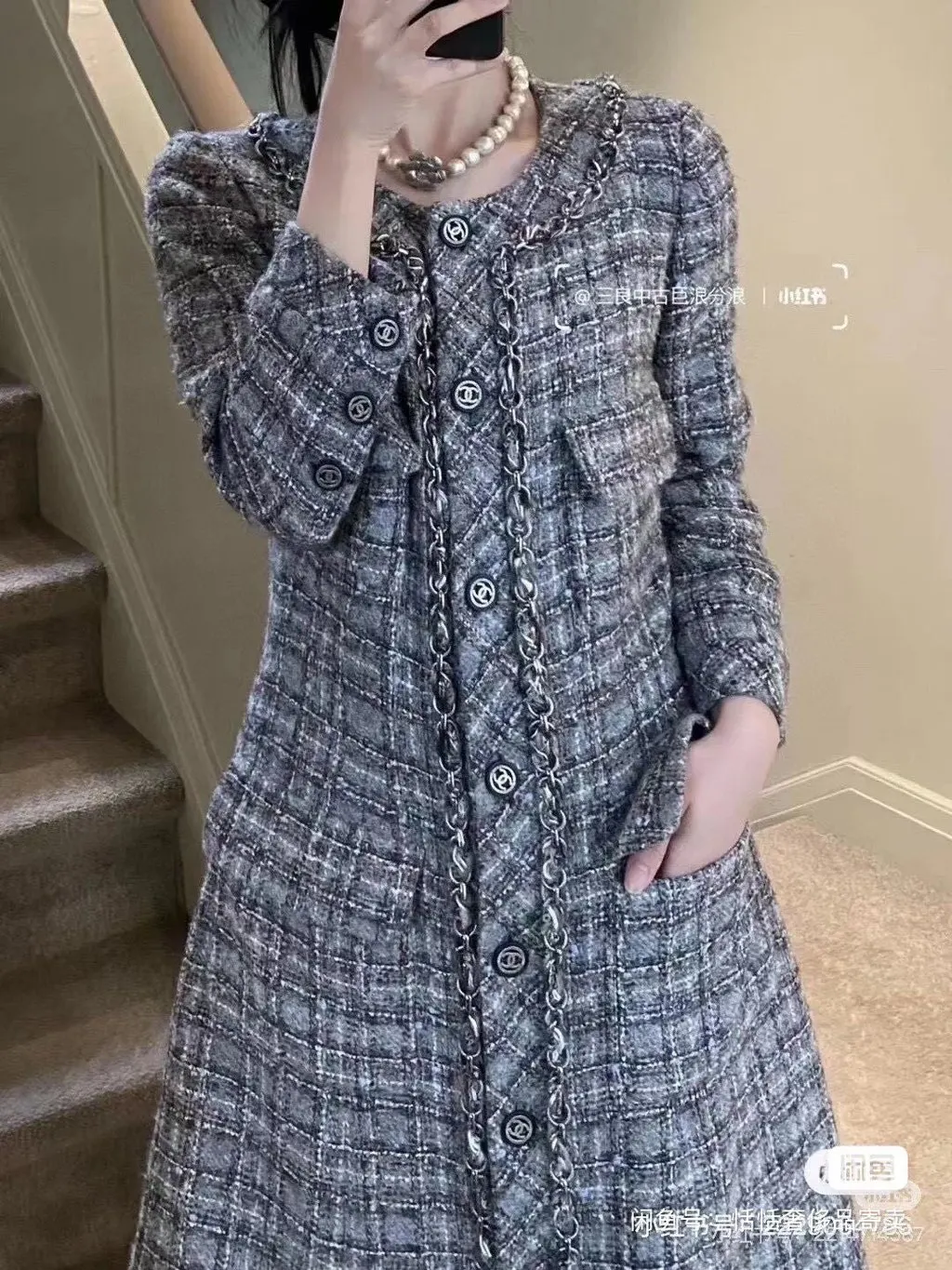 Chanel Grey Tweed Coat Grey Tweed Very good - Box View