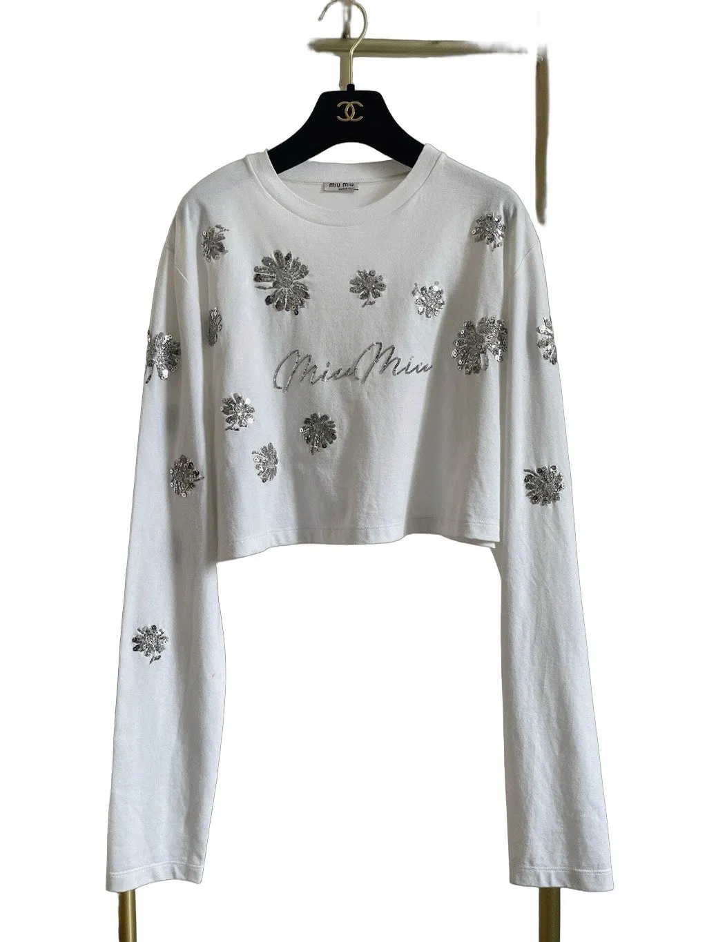 Miu Miu White Glitter Top White Very good - Front View