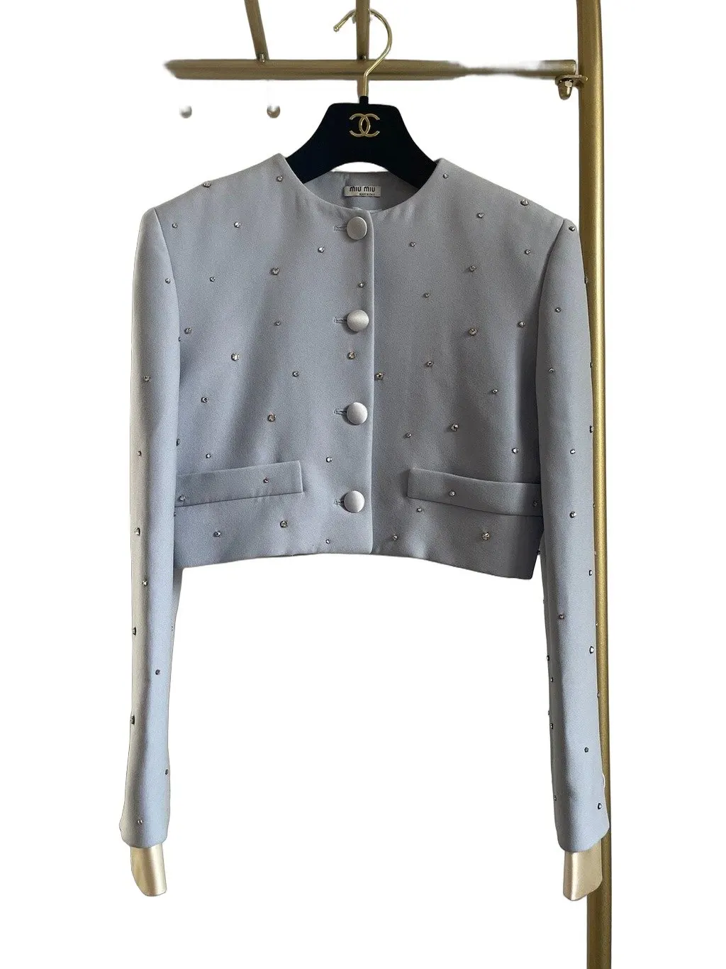 Miu Miu Blue Embellished Jacket Blue Very good - Front View