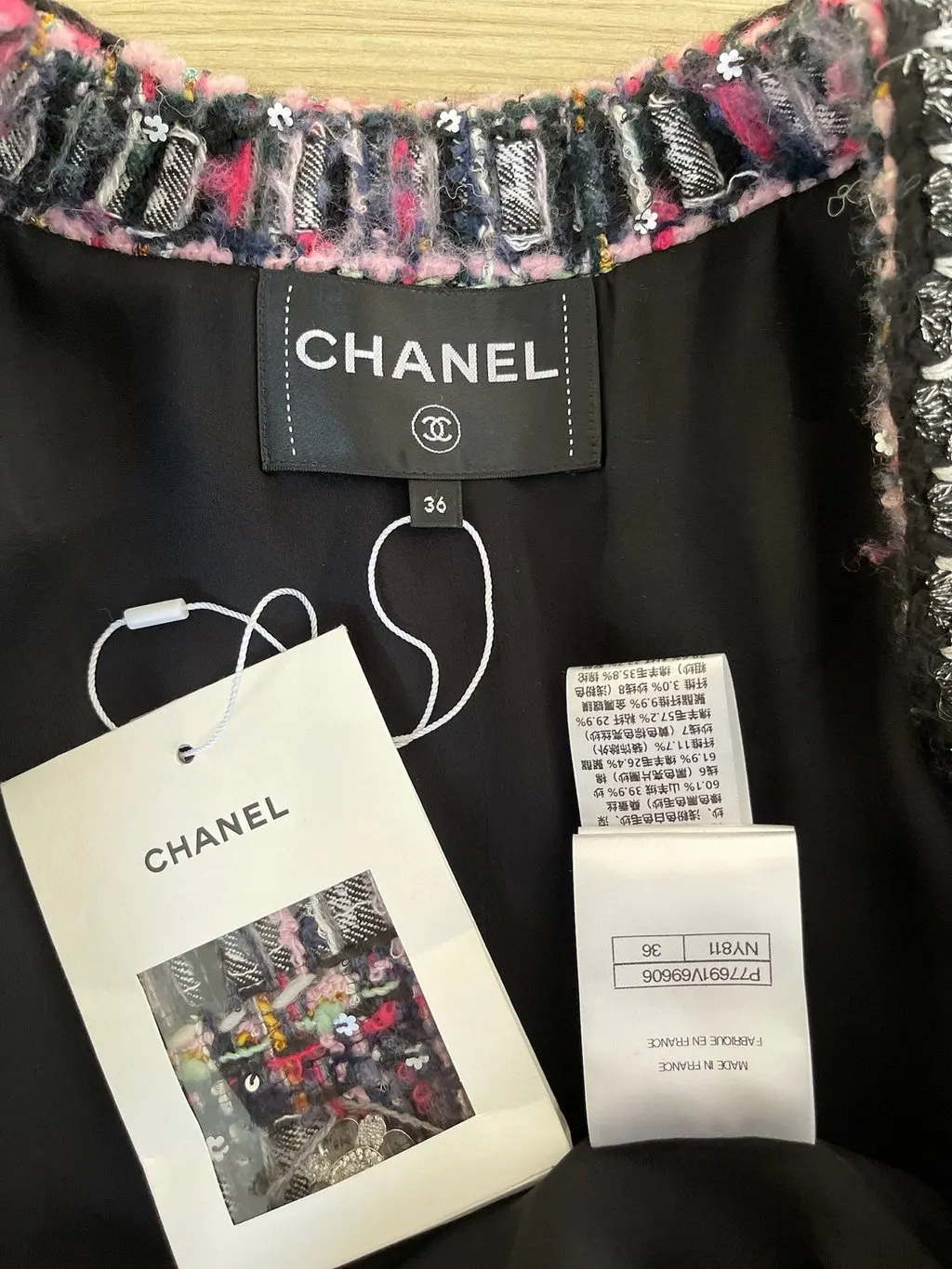 Chanel 24A Tweed Jacket MultiColor Tweed Never worn, with tag - Inside View