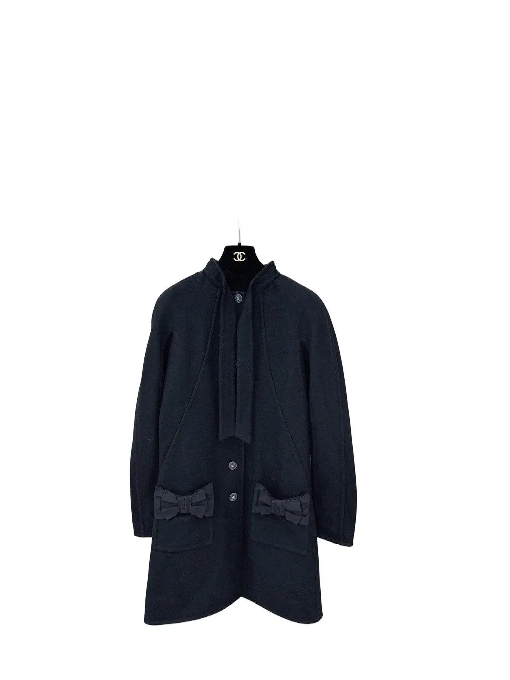 Chanel 24B Black Wool Coat Black Wool Never worn - Front View
