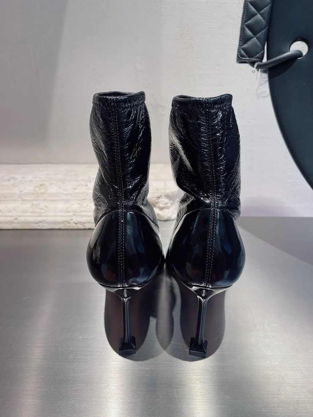 Miu Miu Black Patent Leather Boots Black Leather Never worn - Inside View
