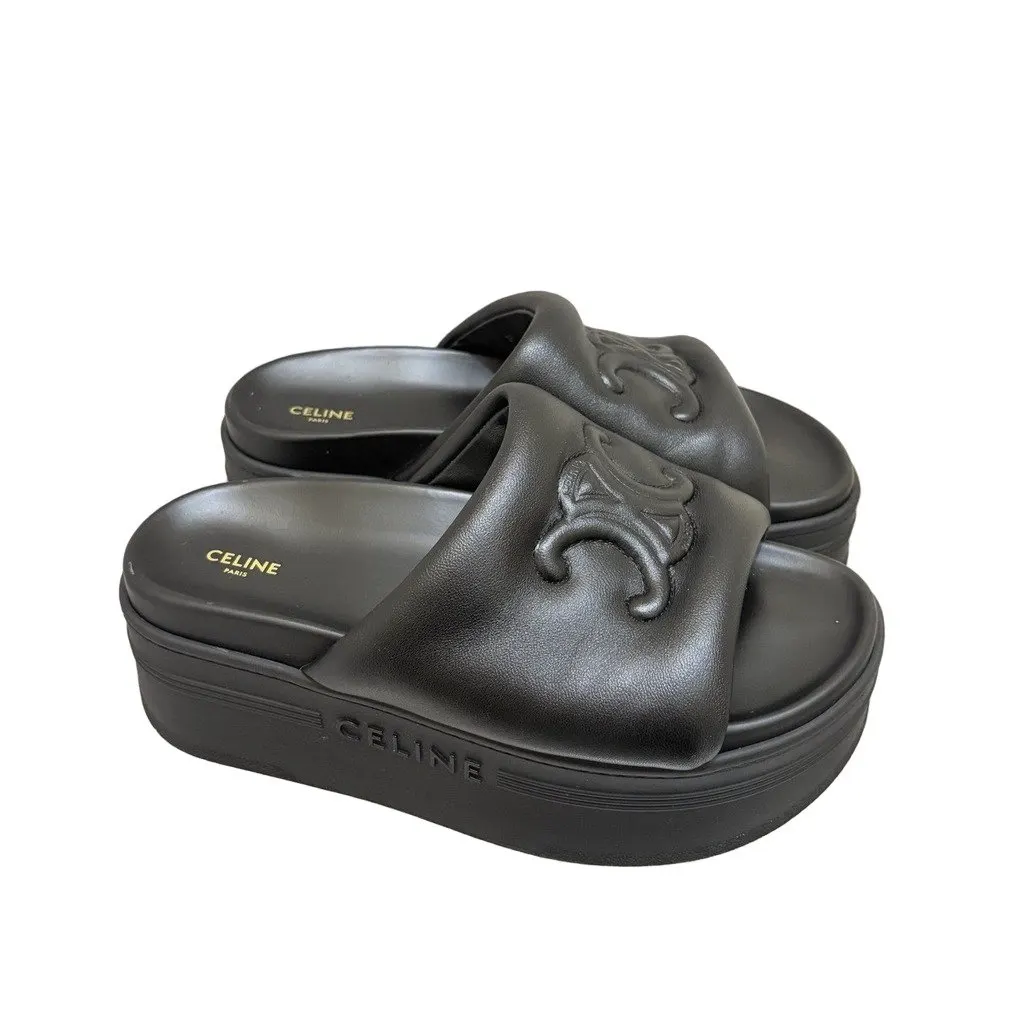 Celine Black Leather Sandals Black Leather Fair - Front View