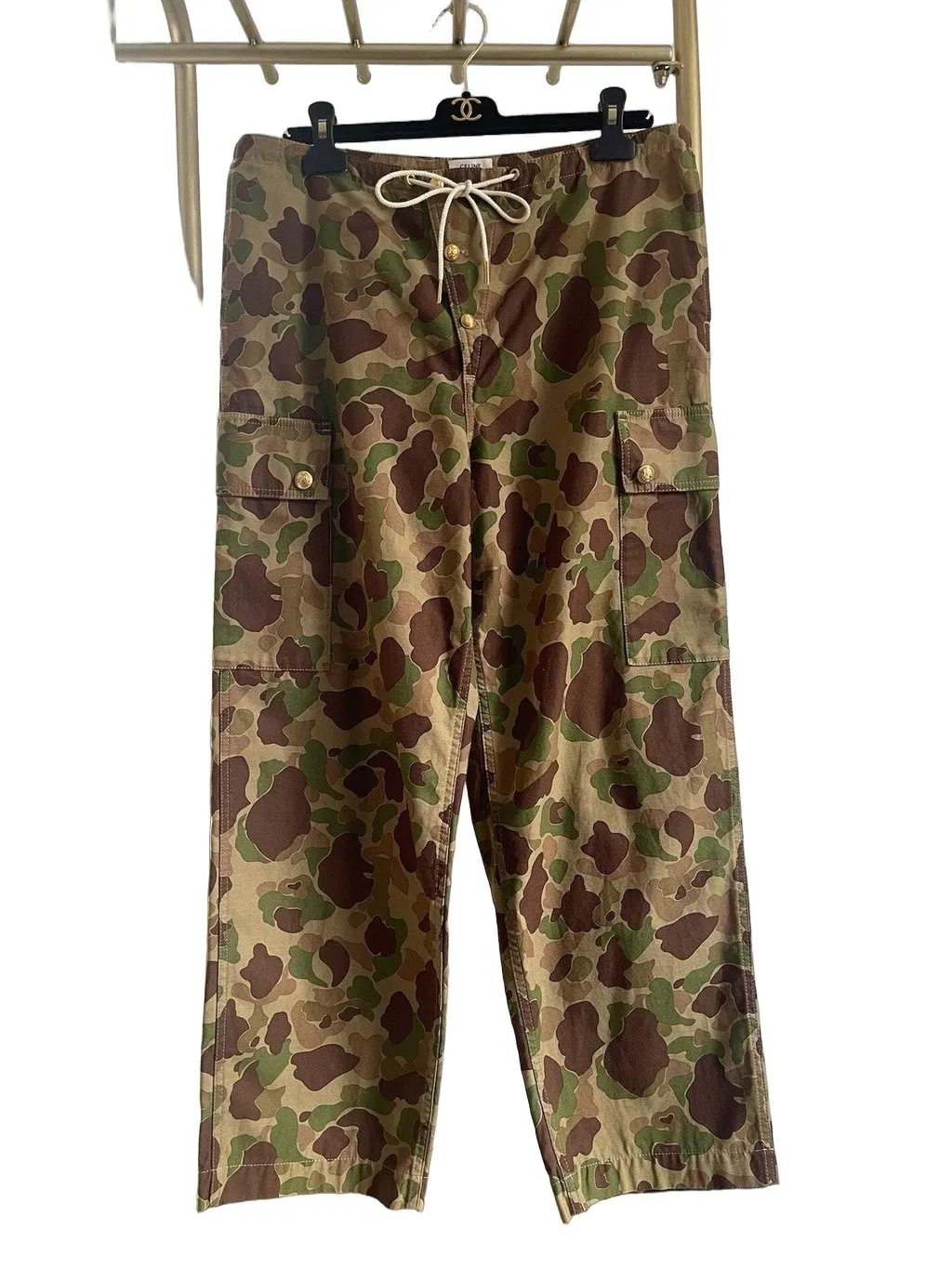 Celine Khaki Cotton Trousers Khaki Cotton Very good - Front View