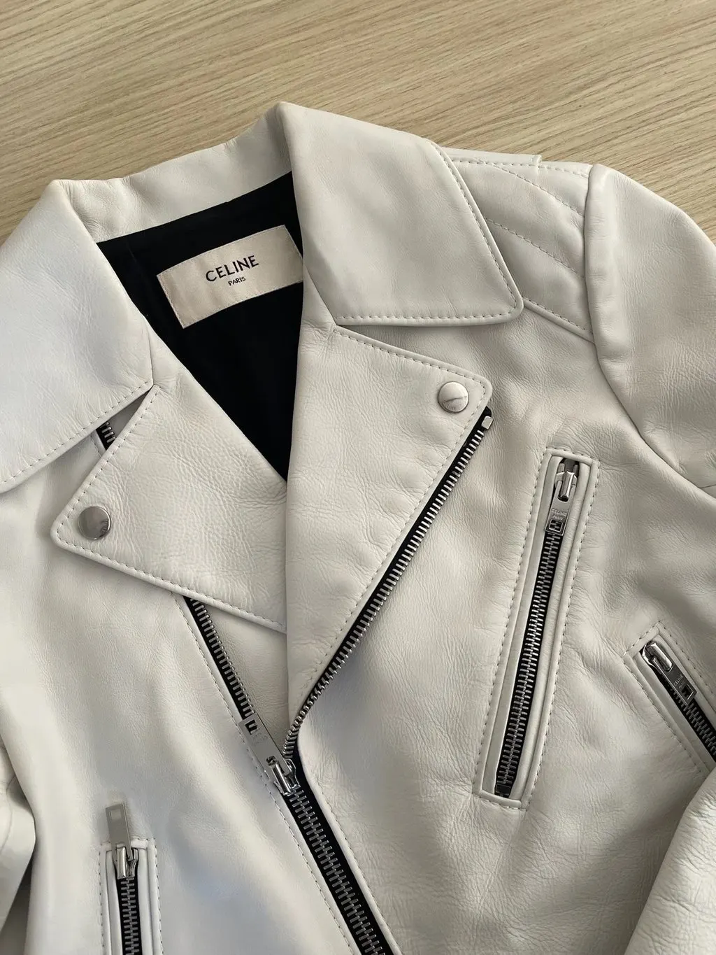 Celine Grey Leather Jacket Grey Leather Very good - Model View