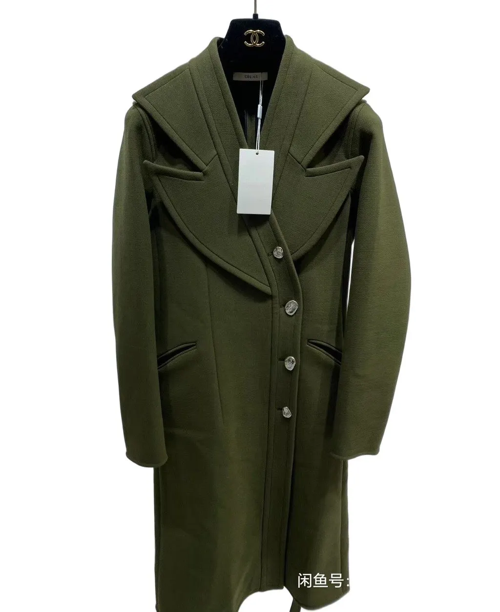 Celine Green Wool Coat Green Wool Very good - Front View