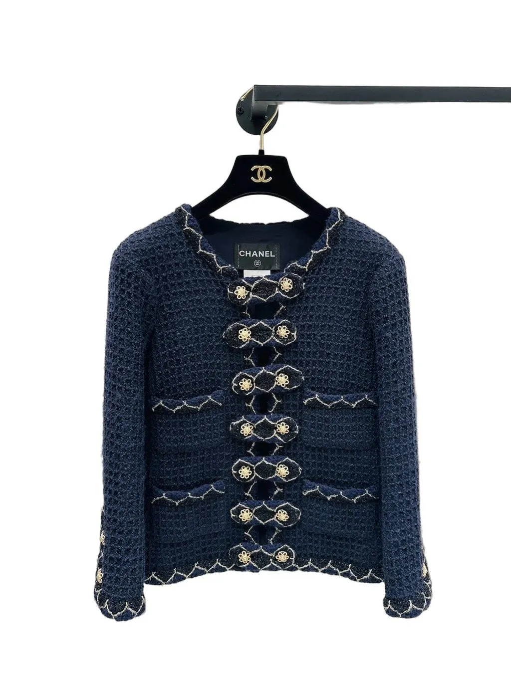 Chanel Navy Tweed Coat Navy Tweed Very good - Front View