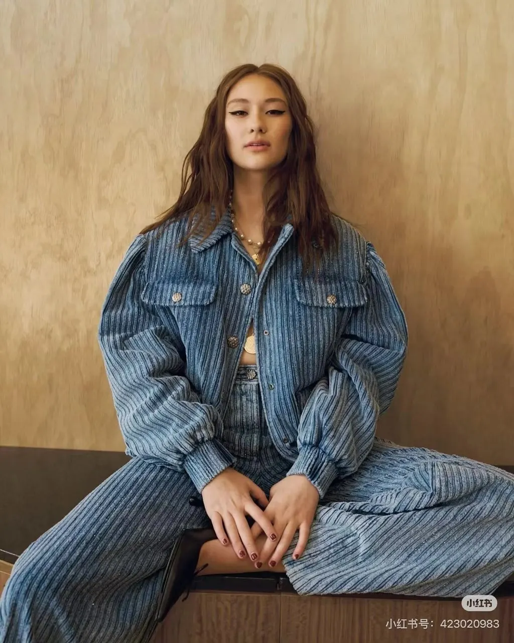 Chanel Blue Cotton Jacket Blue Cotton Very good - Model View