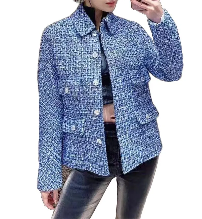 Chanel Blue Tweed Jacket Blue Tweed Very good - Front View