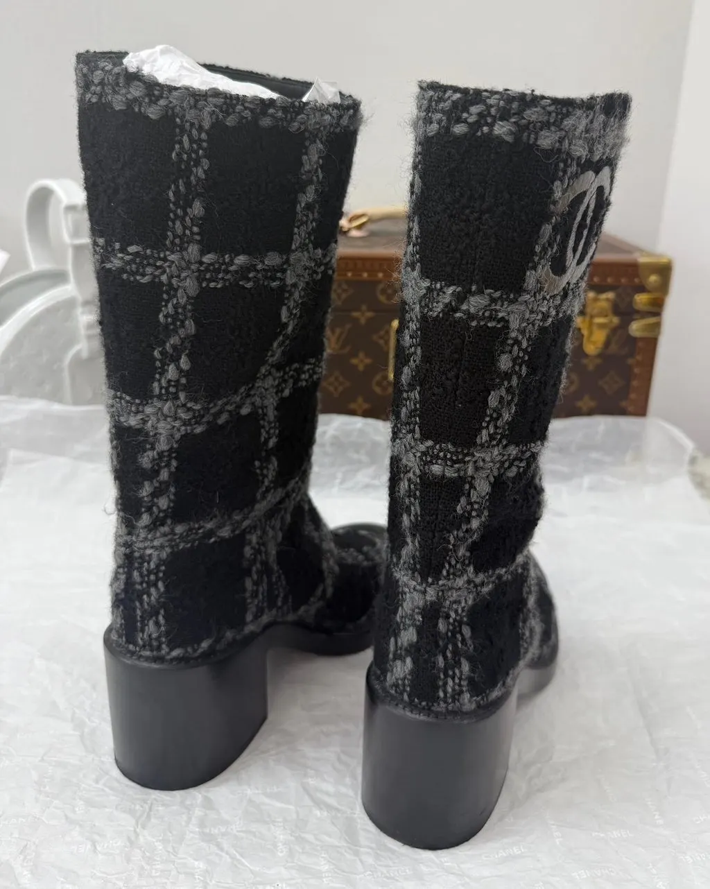Chanel Tweed Boots MultiColor Tweed Very good - Inside View