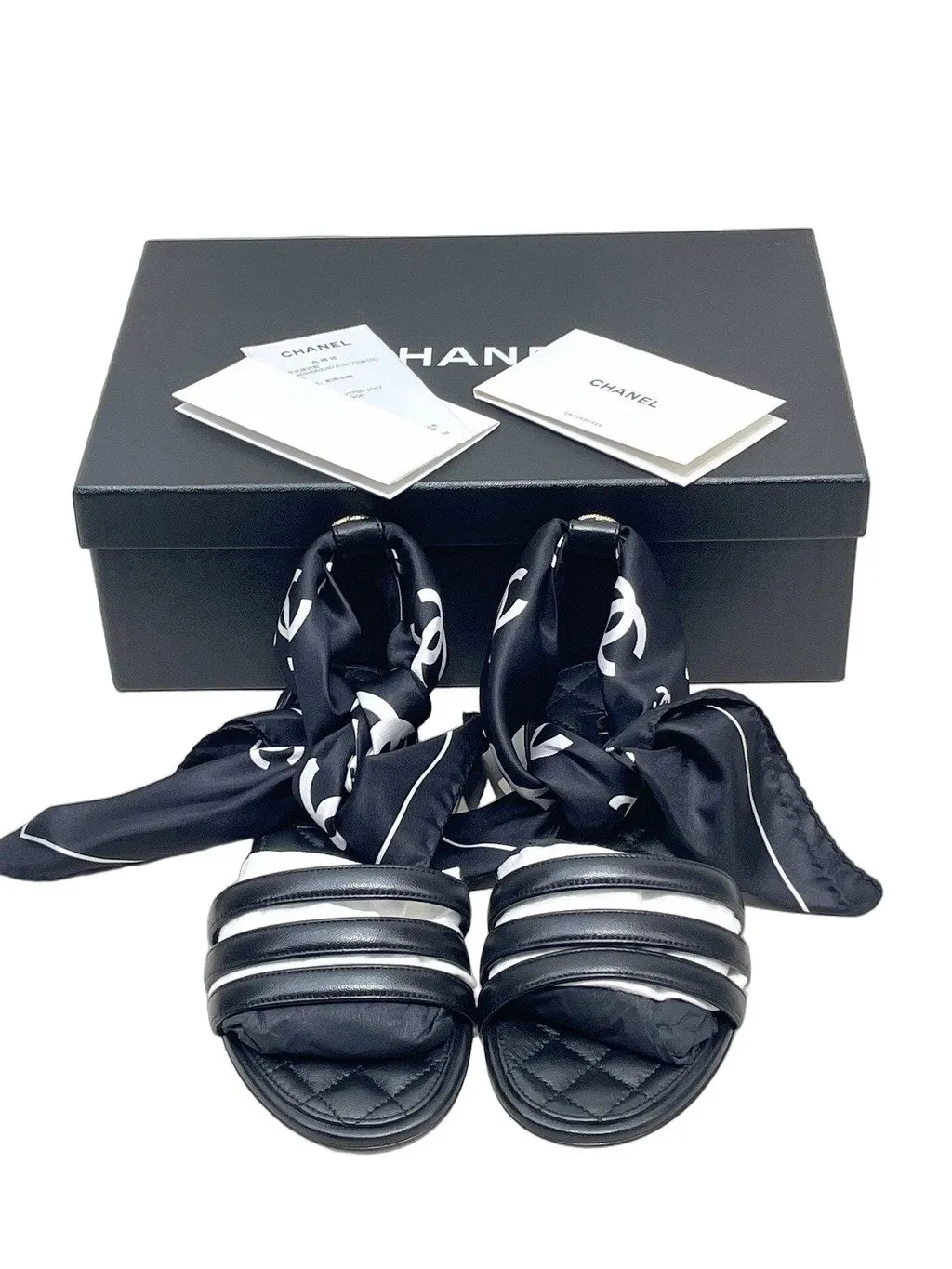 Chanel Black Fabric Sandals