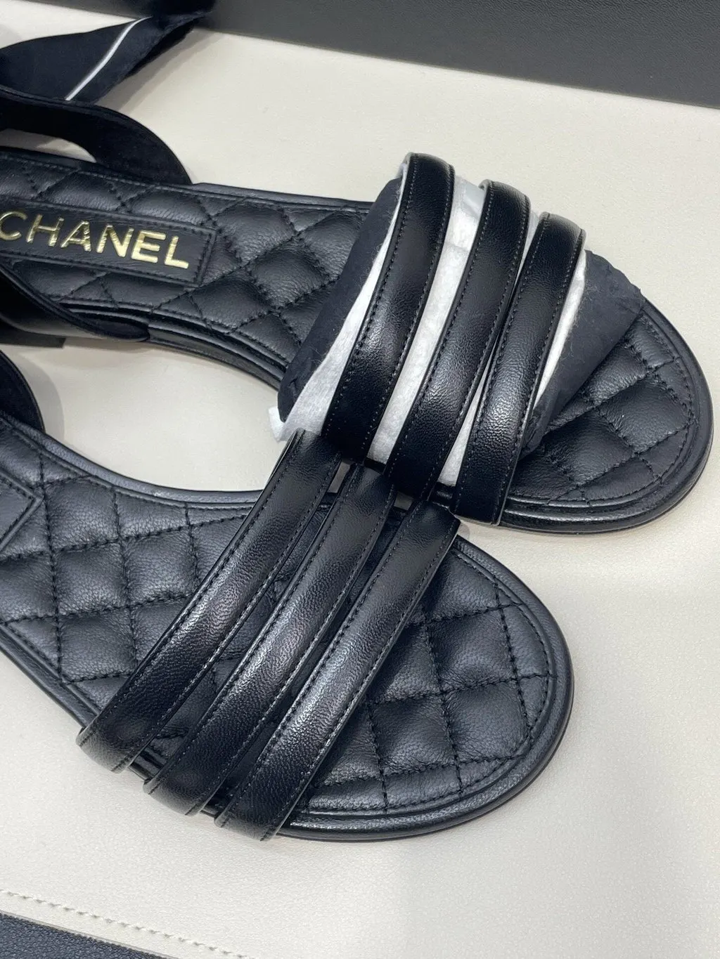 Chanel Black Fabric Sandals Black Very good - Back View