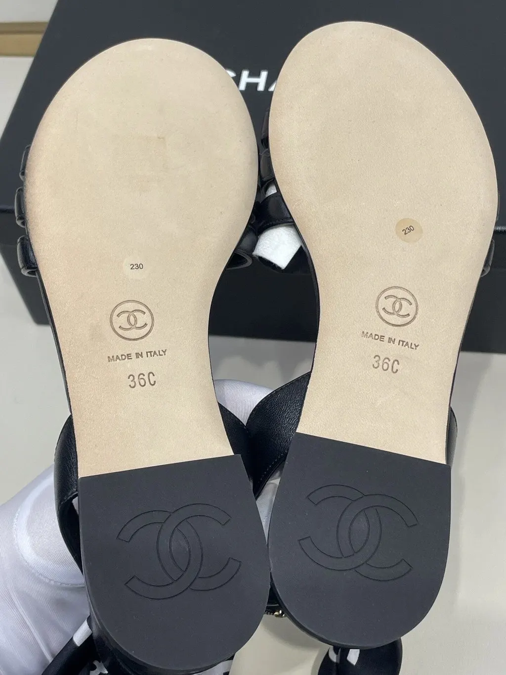 Chanel Black Fabric Sandals Black Very good - Model View