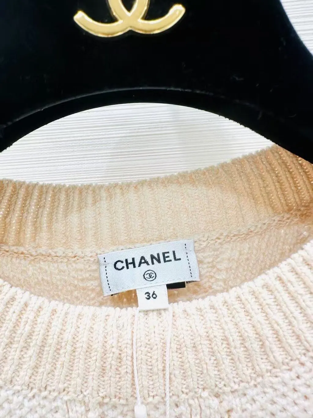 Chanel Beige Cotton Knitwear Beige Cotton Never worn - Back View