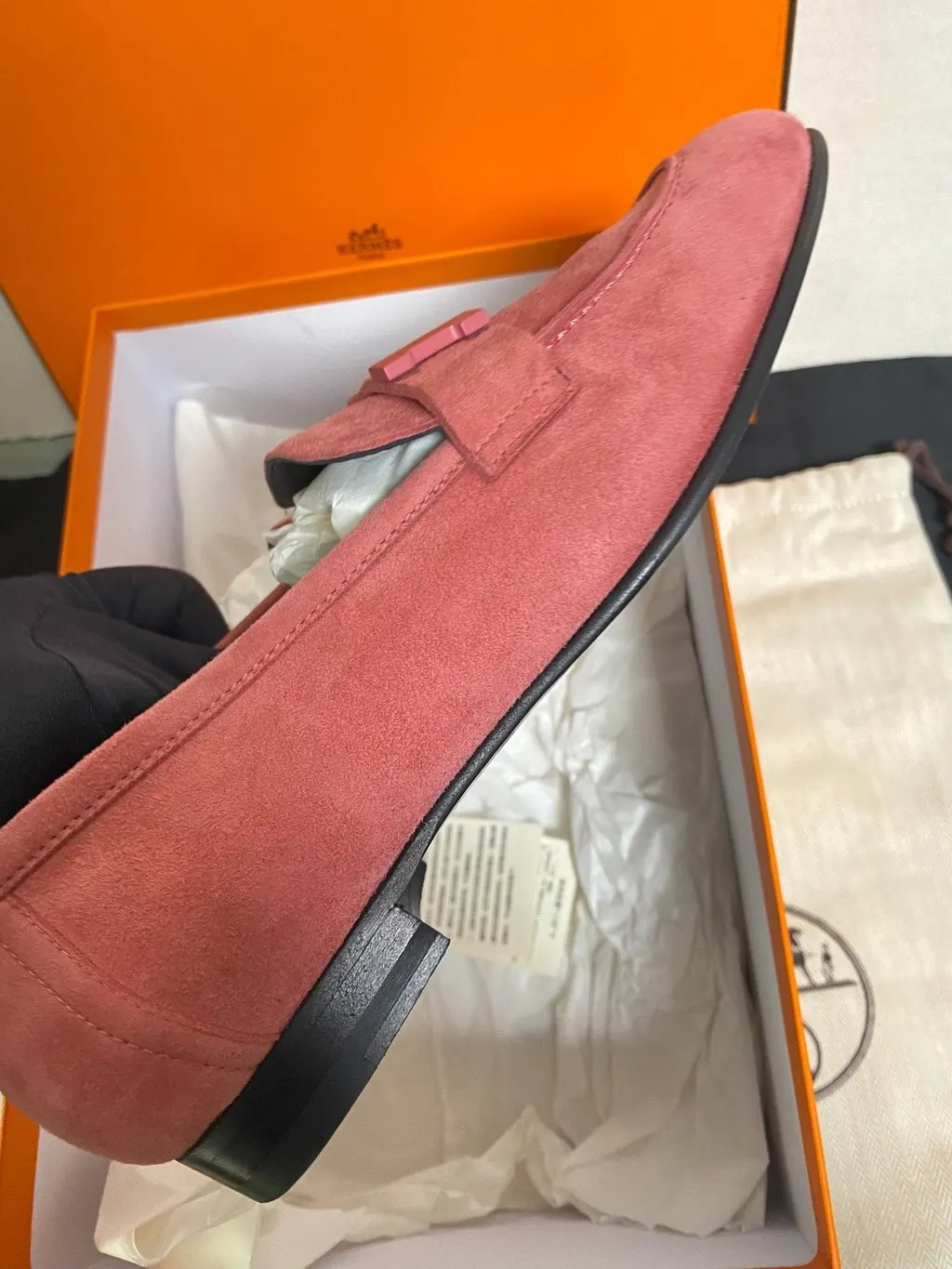 Hermès Pink Suede Flat Shoes Pink Suede Very good - Inside View