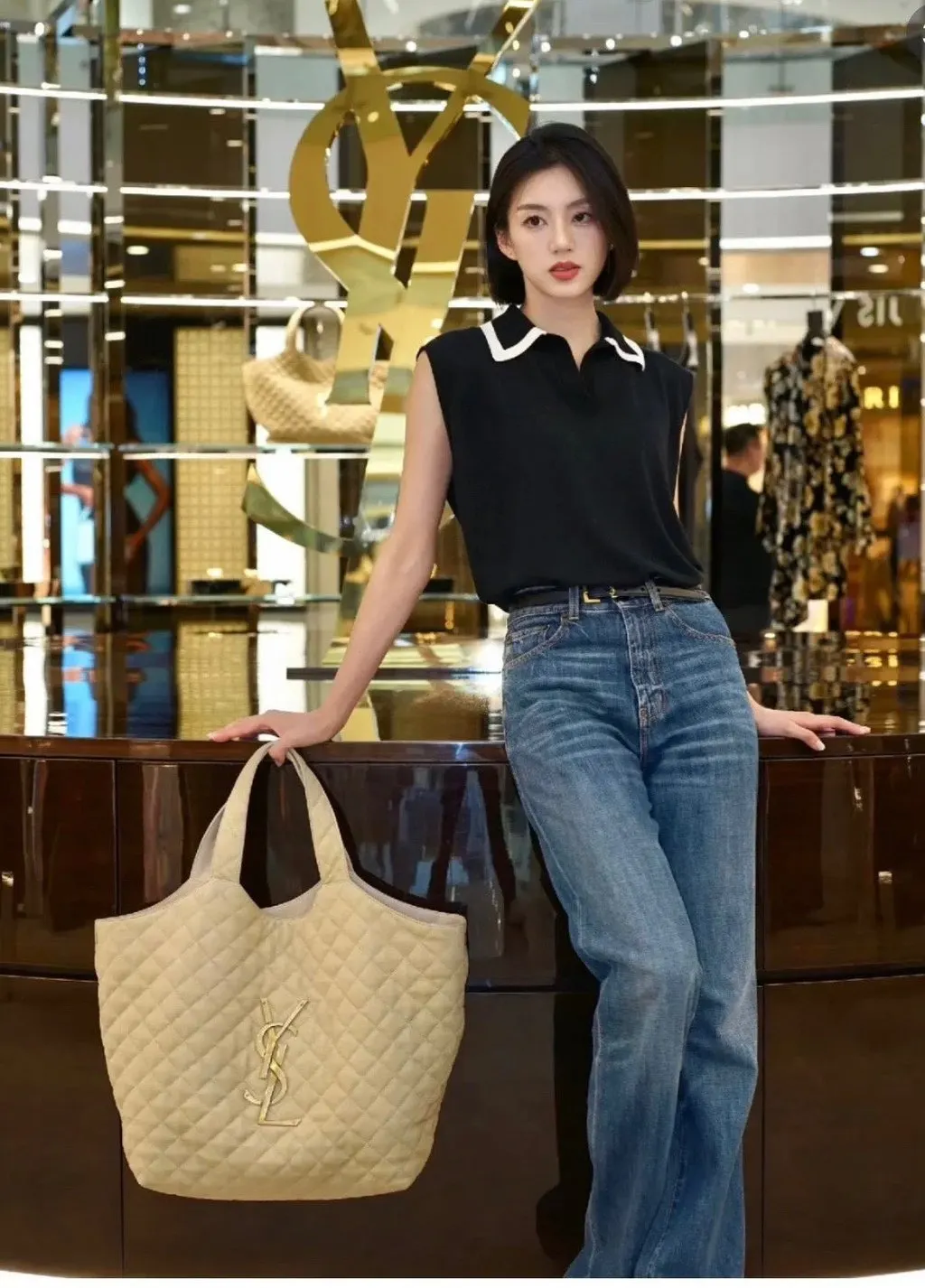 Saint Laurent Black Cotton Top Black Cotton Very good - Model View