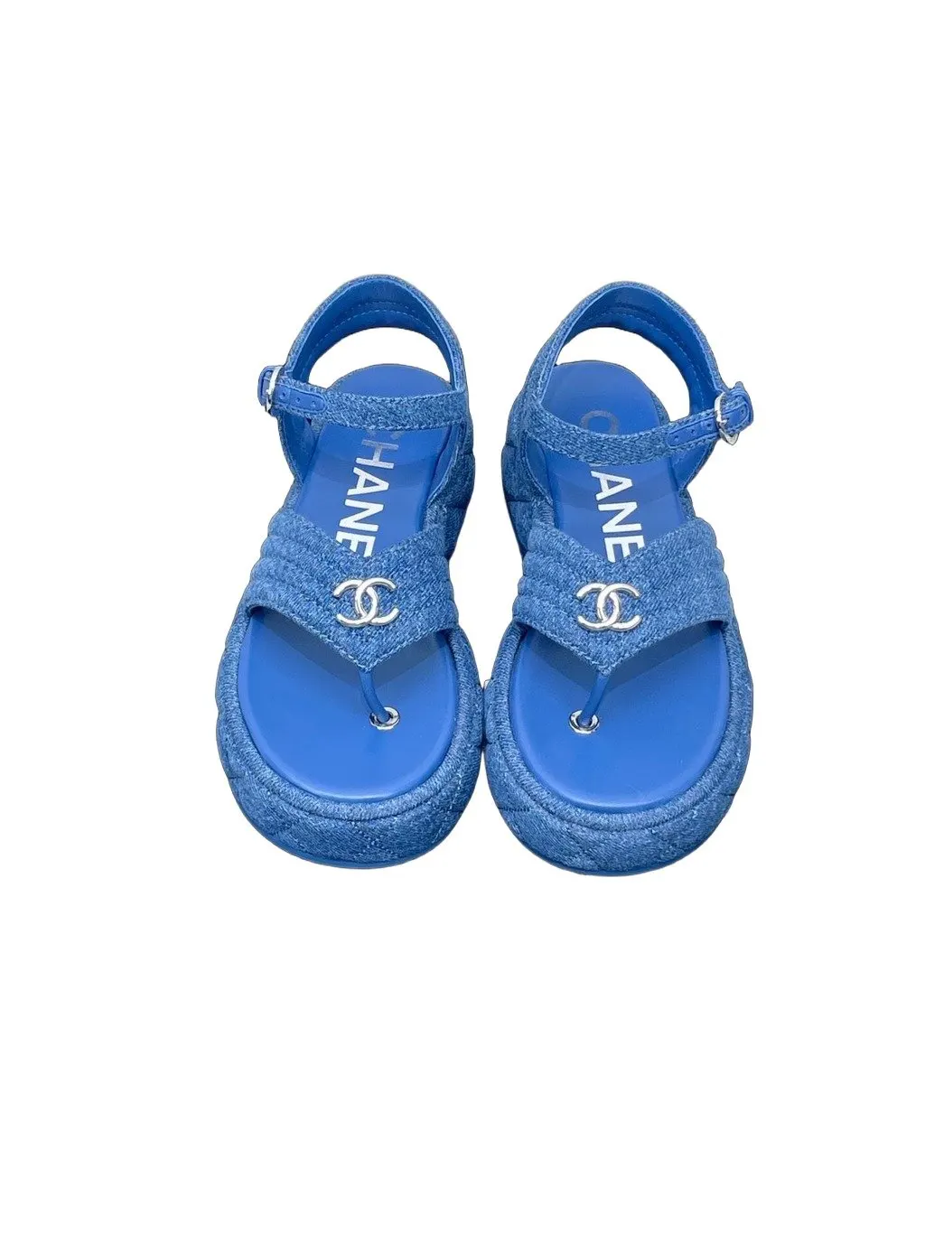 Chanel Blue Fabric Sandals