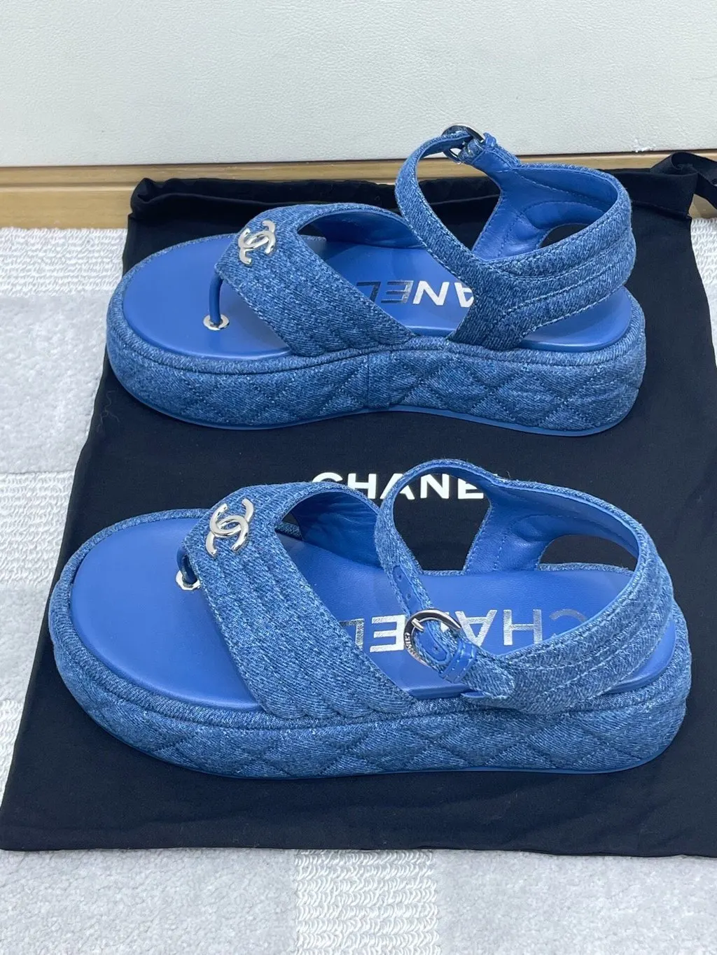Chanel Blue Fabric Sandals Blue Denim Very good - Back View
