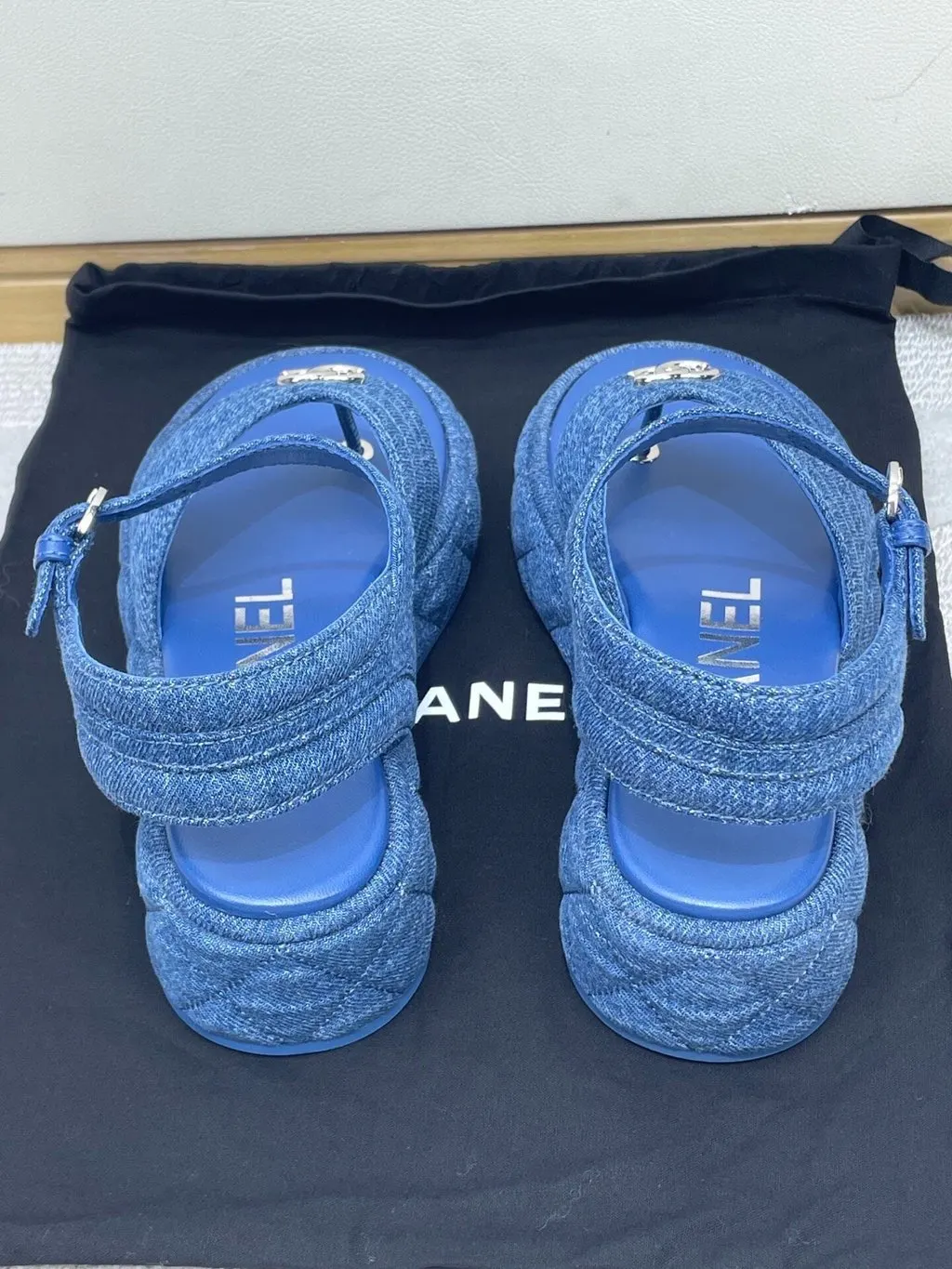 Chanel Blue Fabric Sandals Blue Denim Very good - Inside View