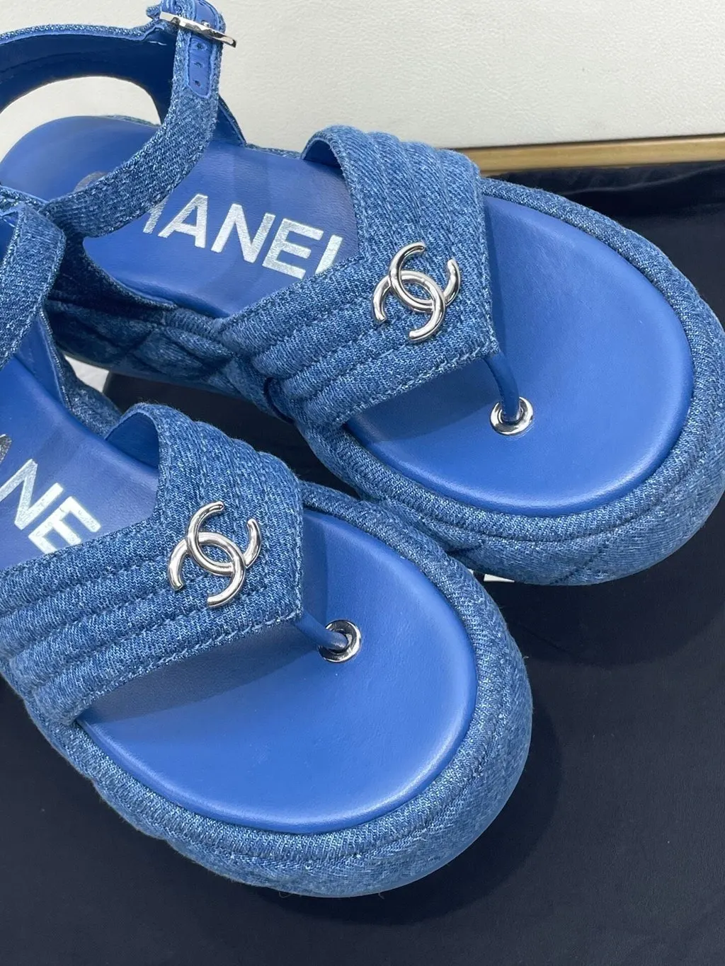 Chanel Blue Fabric Sandals Blue Denim Very good - Model View