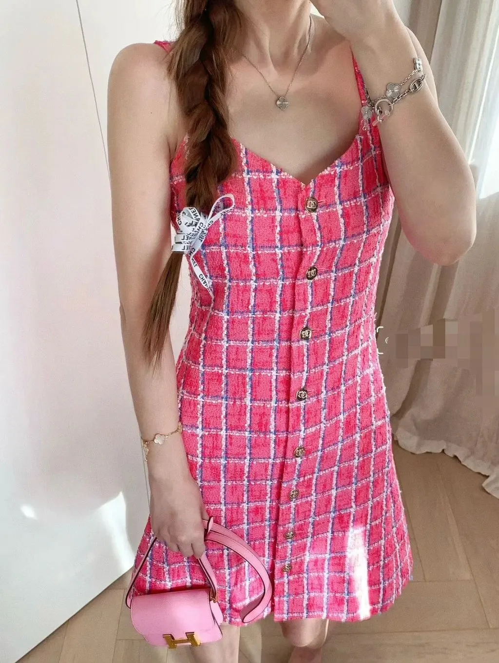 Chanel Pink Tweed Dress Pink Tweed Very good - Box View