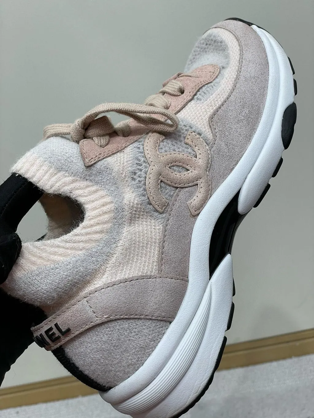 Chanel Pink Fabric Sneakers Pink Very good - Model View