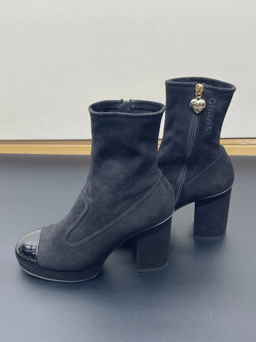 Chanel Black Suede Boots Black Suede Very good - Back View
