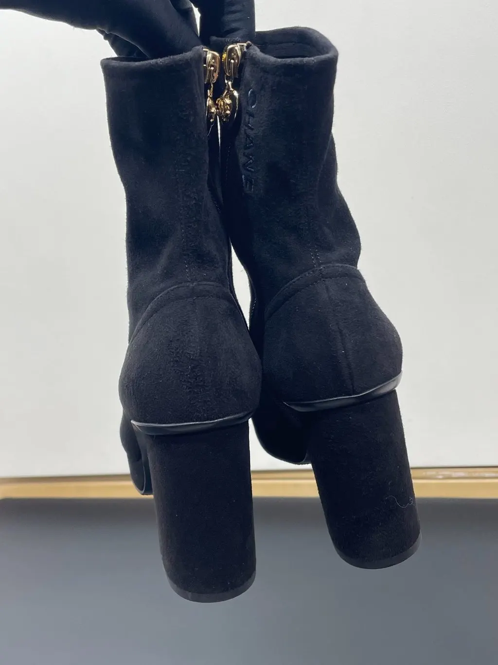 Chanel Black Suede Boots Black Suede Very good - Model View