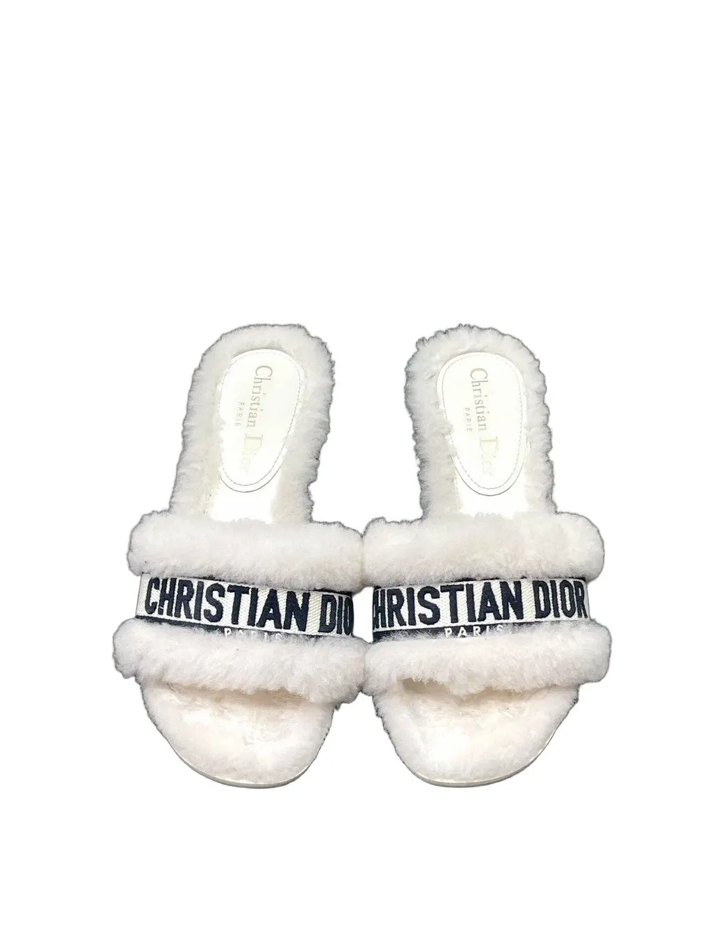 Dior White Shearling Mules