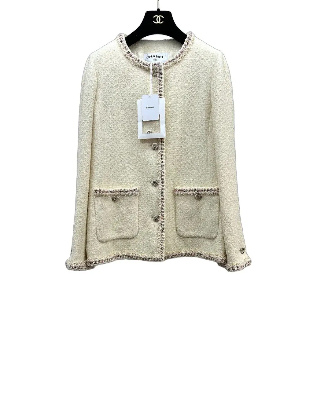 Chanel Ecru Tweed Jacket Ecru Tweed Very good - Front View