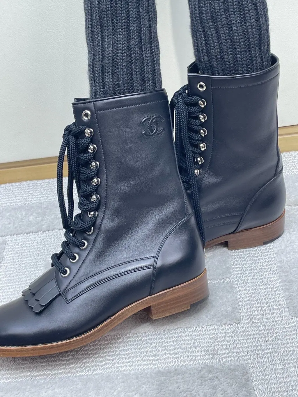 Chanel Black Fabric Boots Black Very good - Inside View