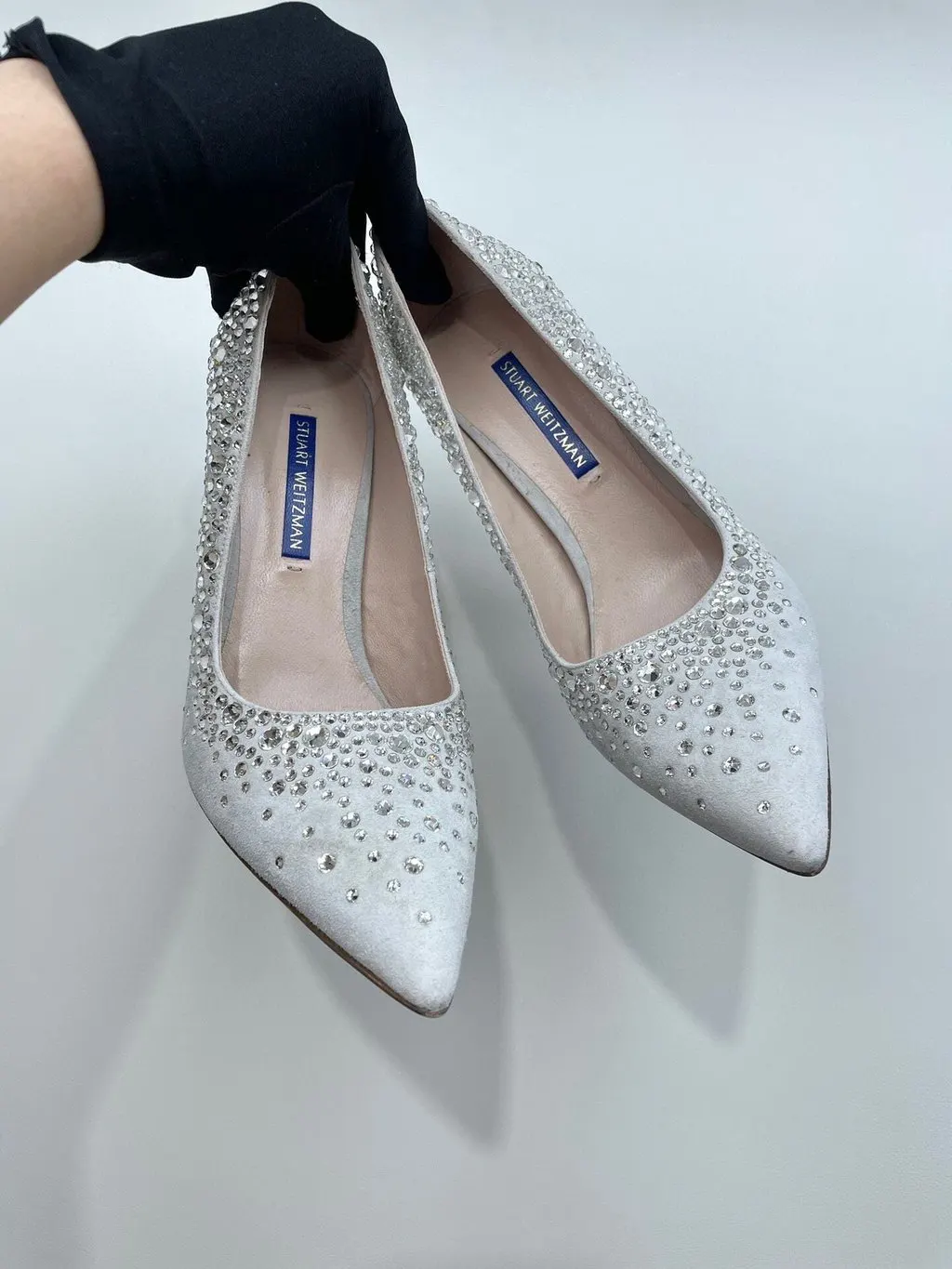 Stuart Weitzman Silver Embellished Heels Silver Very good - Back View