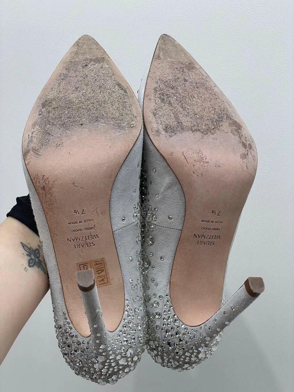Stuart Weitzman Silver Embellished Heels Silver Very good - Box View