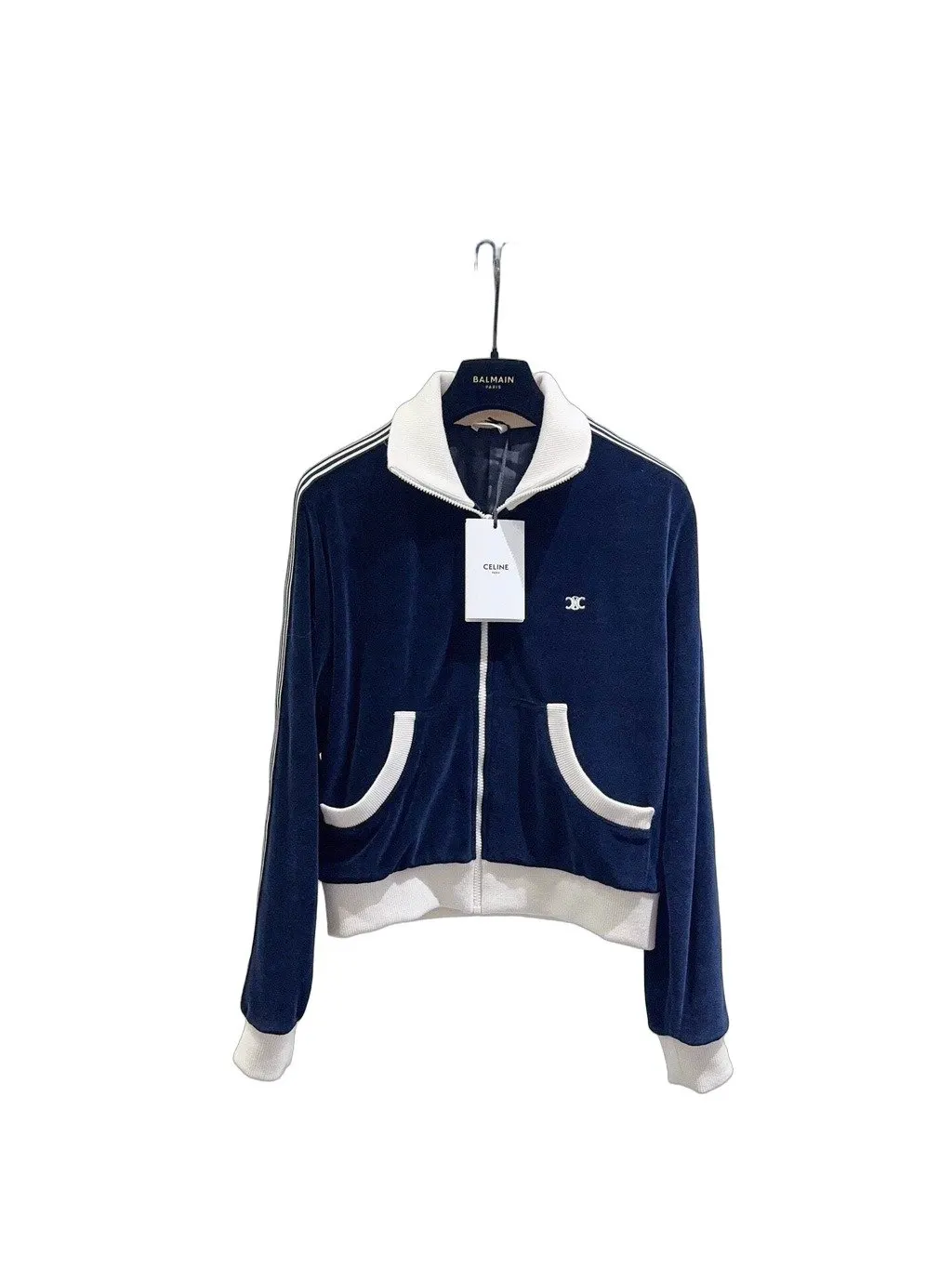 Celine Blue Velvet Jacket Blue Velvet Never worn - Front View