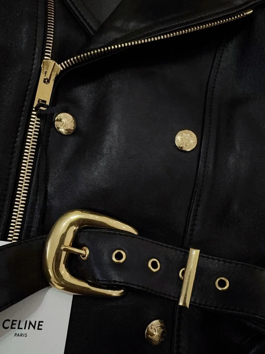 Celine Black Leather Jacket Black Leather Never worn - Model View