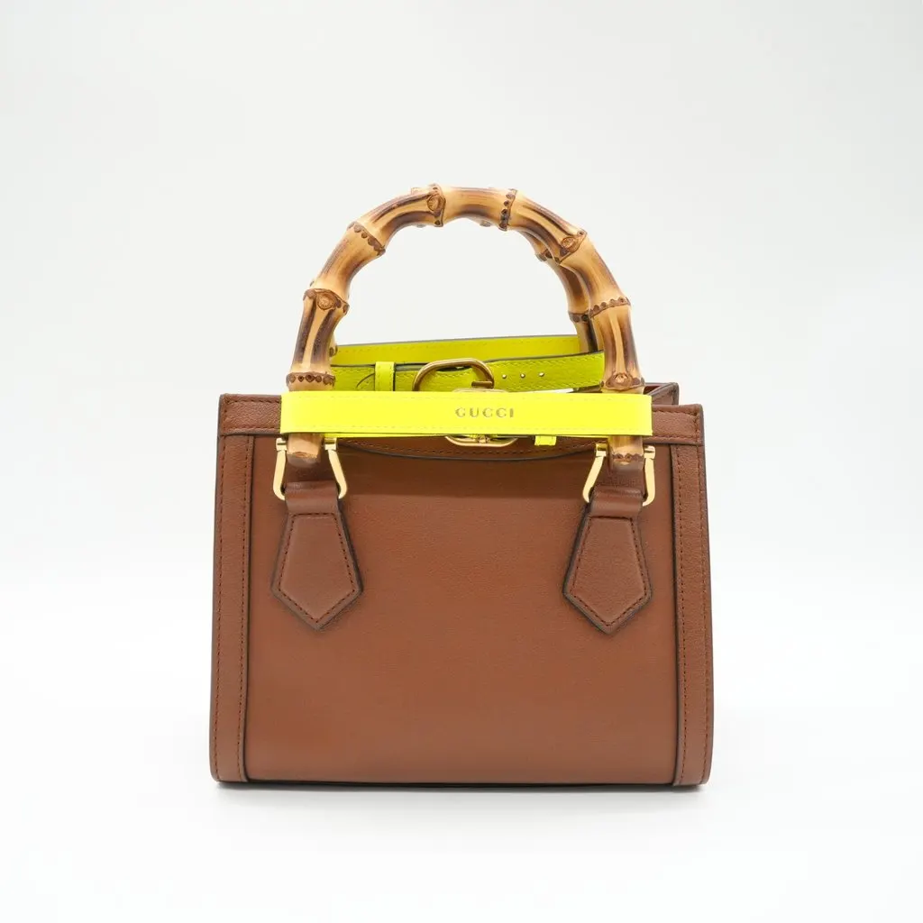 Gucci Diana Mini Tote Bag Brown Leather Brown Leather Good - Back View