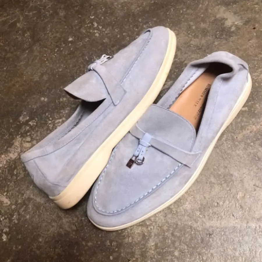 Loro Piana Women's Summer Charms Walk Loafer in the suede Spring Waterfall Melange Turquoise Suede Very good - Back View