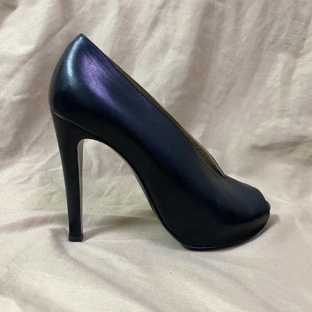 Hermès Hermes Florida Size 37 Black Leather Peep Toe Pumps Black Very good - Back View