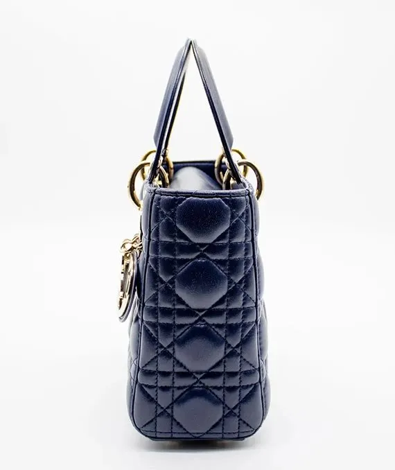 Dior Navy Blue Color Small Lady Dior Lambskin Leather Satchel Bag Blue Leather Very good - Inside View