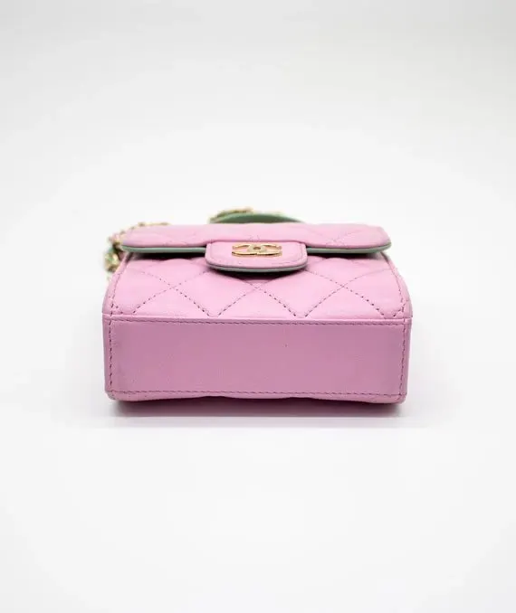 Chanel Pink & Green Lambskin Mini Matresse Top Handle Bag with Gold Hardware Green Leather Very good - Box View