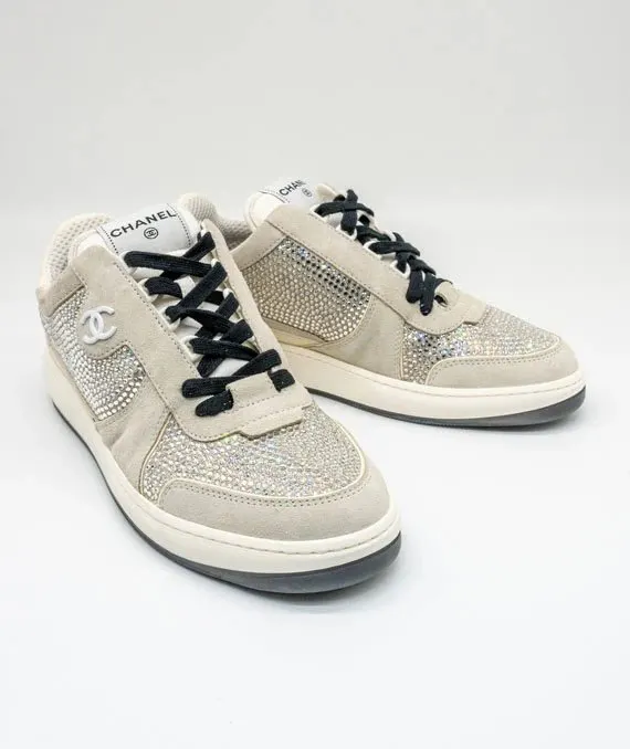 Chanel Size 41 23C Silver Grey Crystals CC Logo Suede Sneakers Silver Suede Very good - Back View