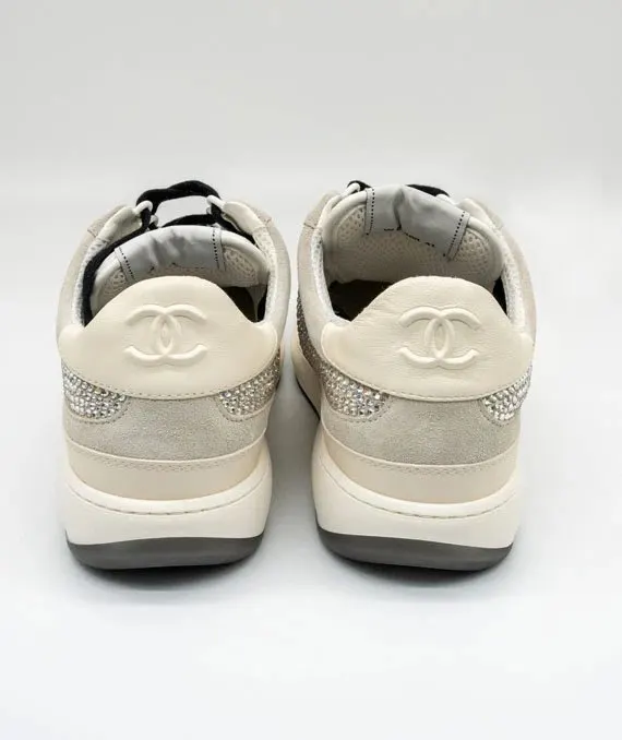 Chanel Size 41 23C Silver Grey Crystals CC Logo Suede Sneakers Silver Suede Very good - Inside View