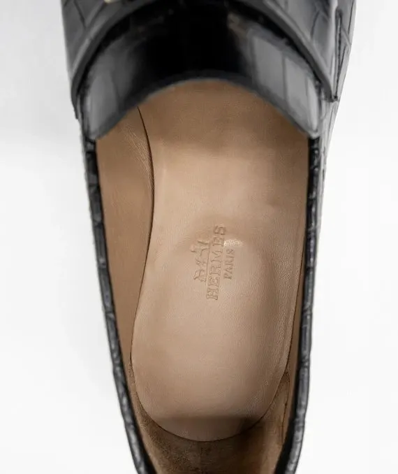 Hermès Size 42 Black Crocodile Leather Shoes Black Leather Never worn - Box View