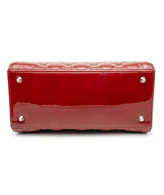 Dior Cherry Red Color Cannage Patent Leather Medium Lady Dior Satchel Bag Red Leather Never worn - Box View