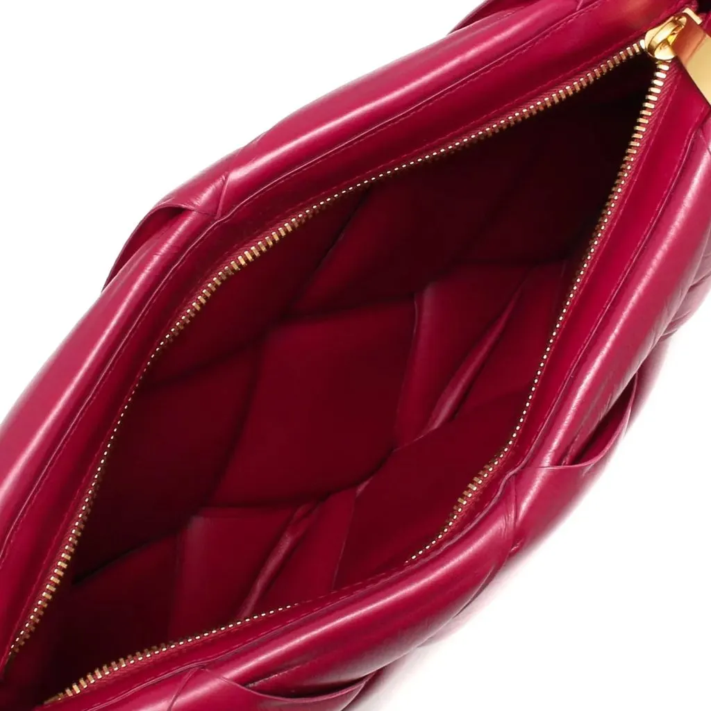 Bottega Veneta Amaranth Leather Maxi Intrecciato Padded Clutch Burgundy Leather Very good - Back View