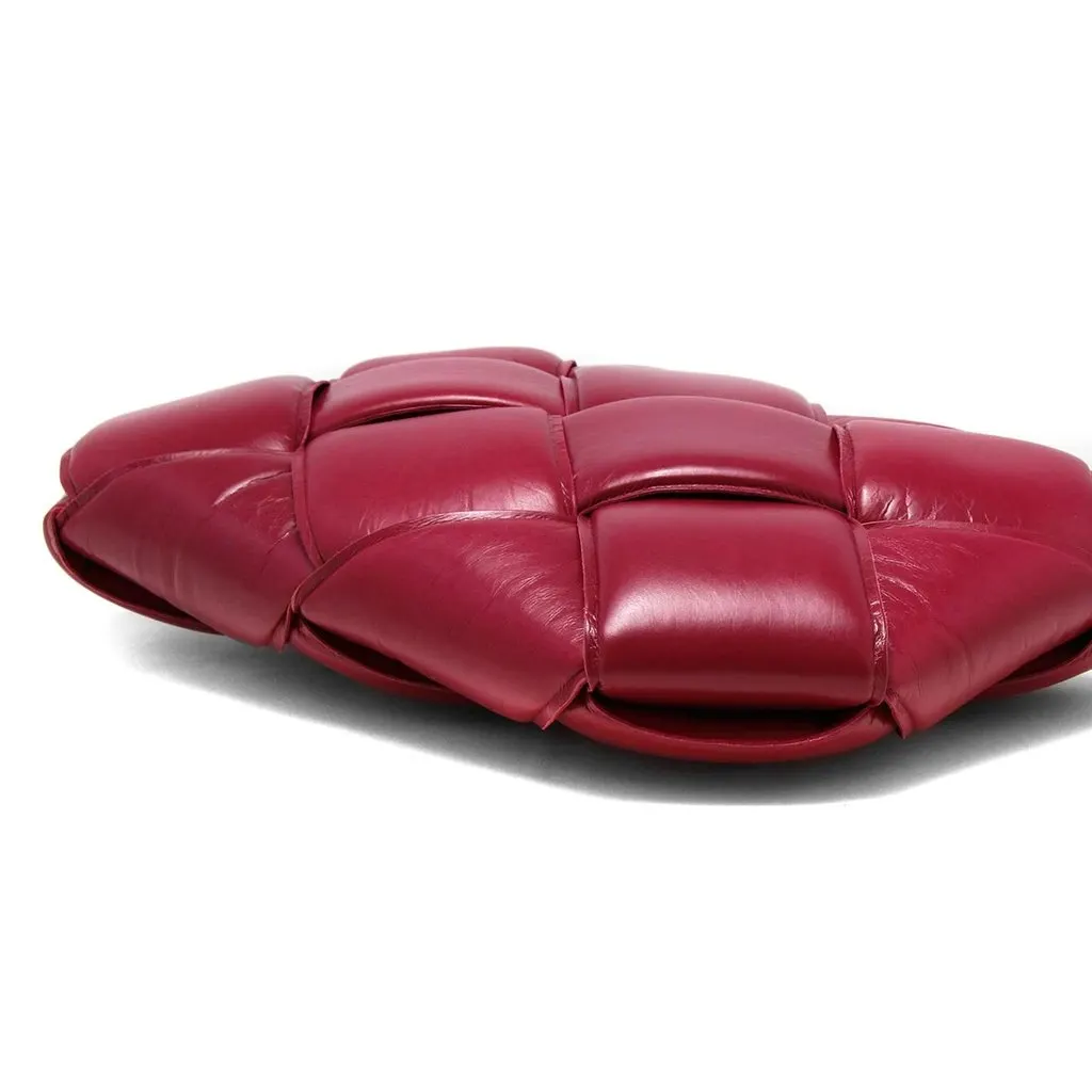 Bottega Veneta Amaranth Leather Maxi Intrecciato Padded Clutch Burgundy Leather Very good - Box View